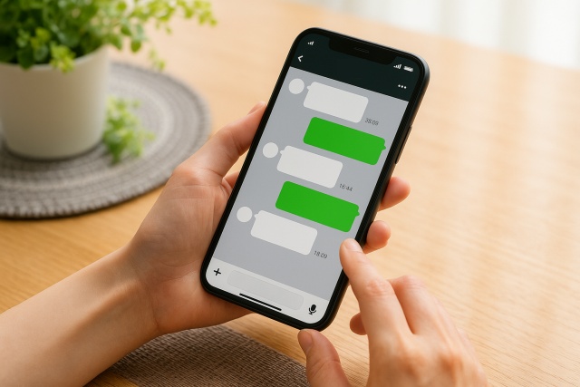 スマホでLINEを楽しむ様子